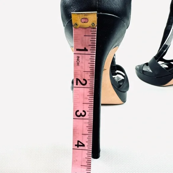 Rachel Roy DALYCE Black Leather Studded Platform Heel Ankle Strap Sandal 7.5